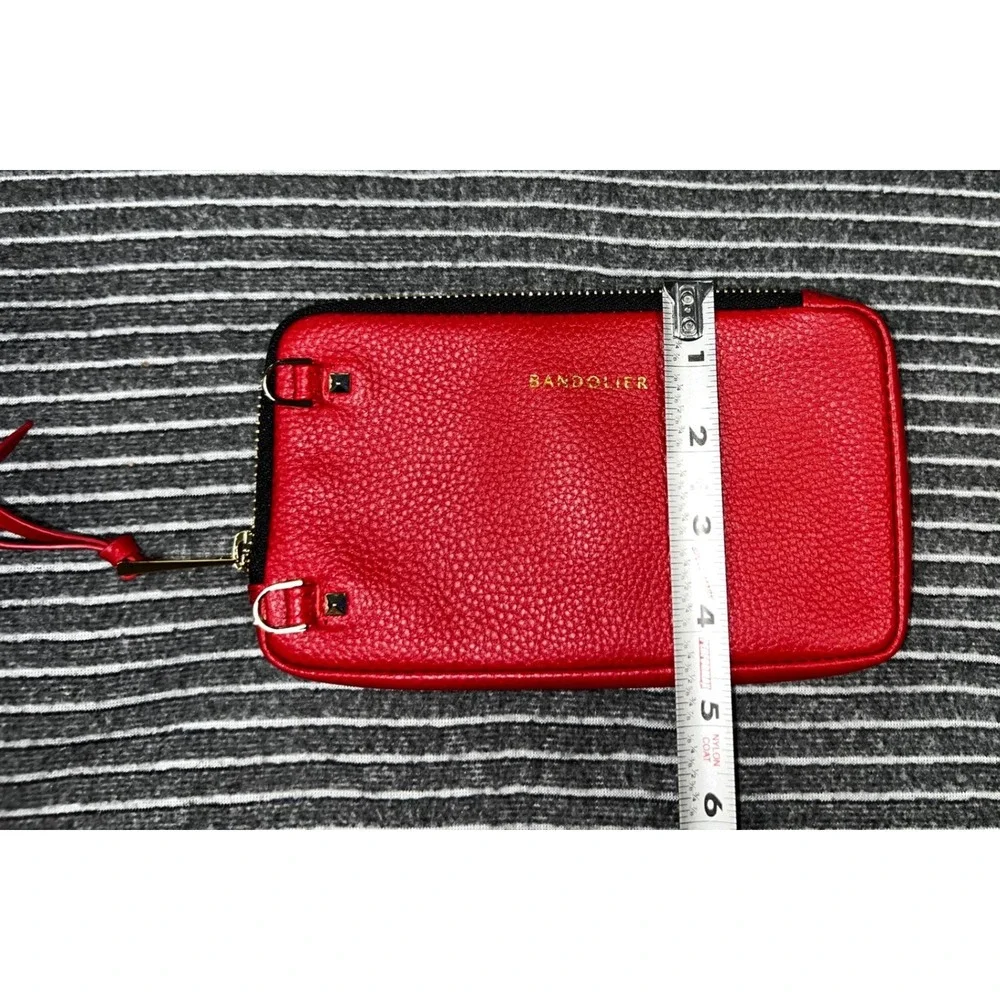 Bandolier Red Pebble Leather Expanded Pouch Gold Hardware Zip Top